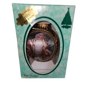 Vintage Santa on silk 1895 Kris Kringle Christmas by Krebs ornament with box
